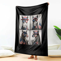 Patriotic Horse Selfie Squad Throw Blanket USA Flag Red White And Blue Graphic