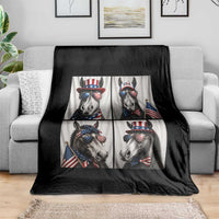 Patriotic Horse Selfie Squad Throw Blanket USA Flag Red White And Blue Graphic