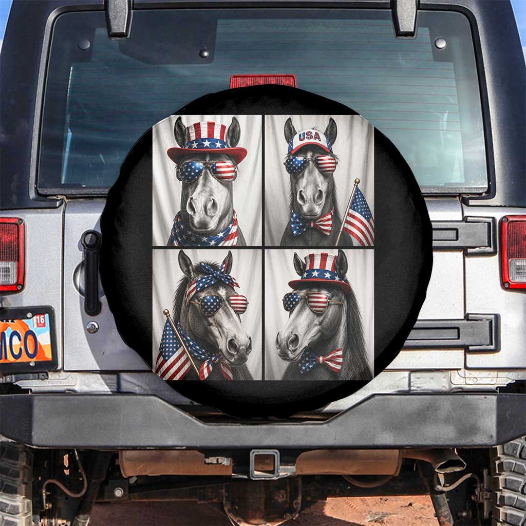 Patriotic Horse Selfie Squad Spare Tire Cover USA Flag Red White And Blue Graphic
