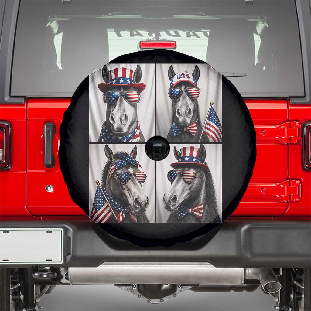 Patriotic Horse Selfie Squad Spare Tire Cover USA Flag Red White And Blue Graphic