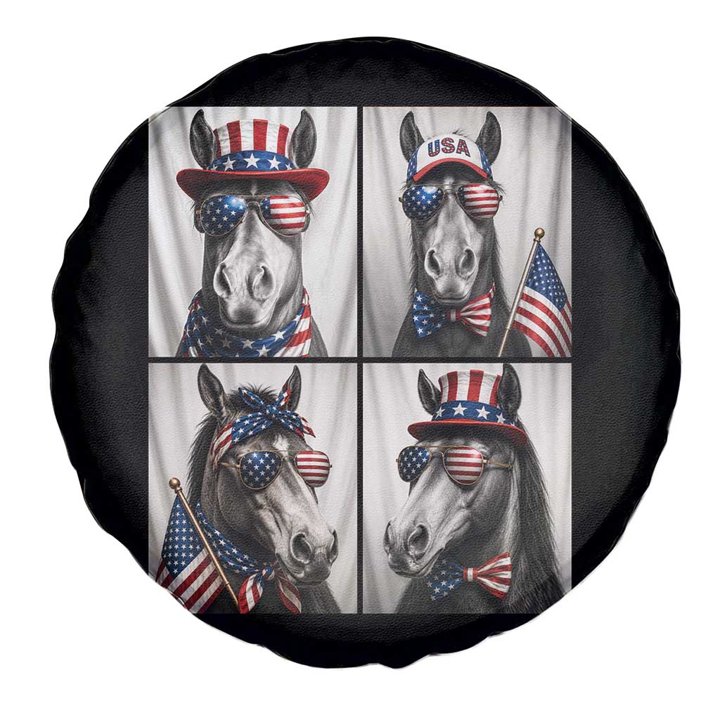 Patriotic Horse Selfie Squad Spare Tire Cover USA Flag Red White And Blue Graphic