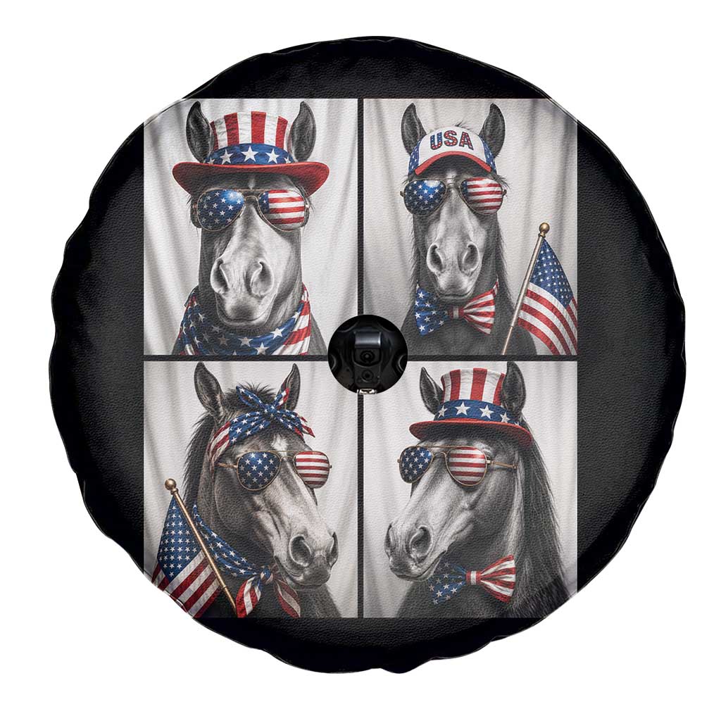 Patriotic Horse Selfie Squad Spare Tire Cover USA Flag Red White And Blue Graphic