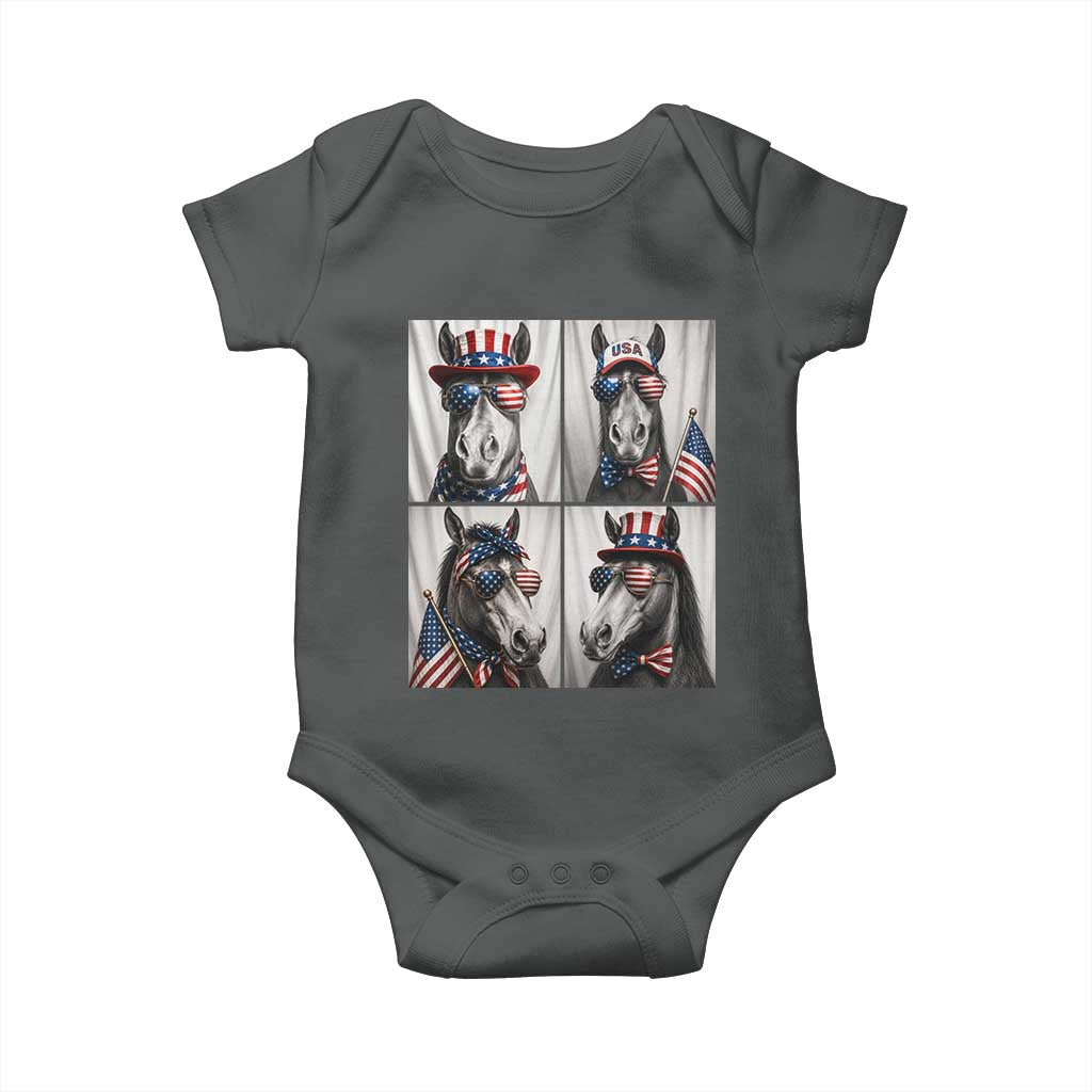 Patriotic Horse Selfie Squad Baby Onesie USA Flag Red White And Blue Graphic