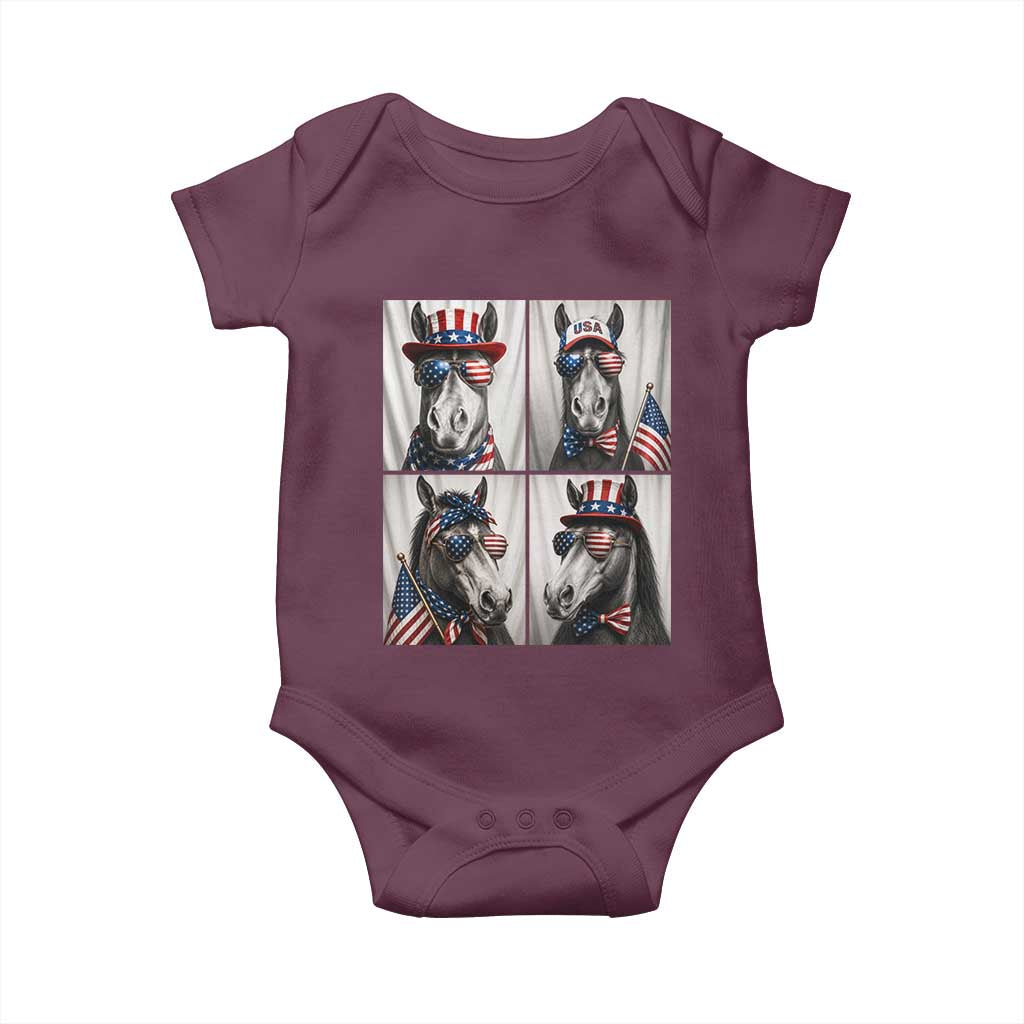 Patriotic Horse Selfie Squad Baby Onesie USA Flag Red White And Blue Graphic