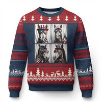 Patriotic Horse Selfie Squad Ugly Christmas Sweater USA Flag Red White And Blue Graphic