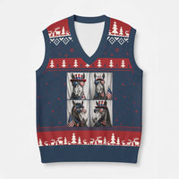 Patriotic Horse Selfie Squad V-Neck Knit Sweater Vest USA Flag Red White And Blue Graphic