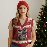 Patriotic Horse Selfie Squad V-Neck Knit Sweater Vest USA Flag Red White And Blue Graphic