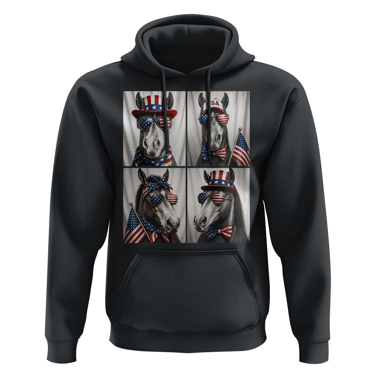 Patriotic Horse Selfie Squad Hoodie USA Flag Red White And Blue Graphic