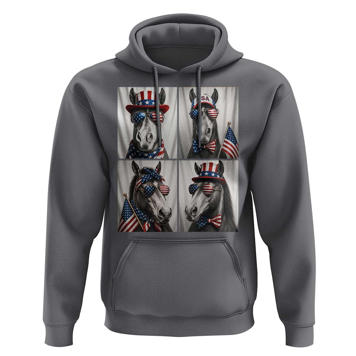 Patriotic Horse Selfie Squad Hoodie USA Flag Red White And Blue Graphic