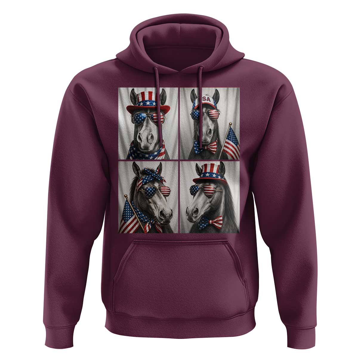Patriotic Horse Selfie Squad Hoodie USA Flag Red White And Blue Graphic