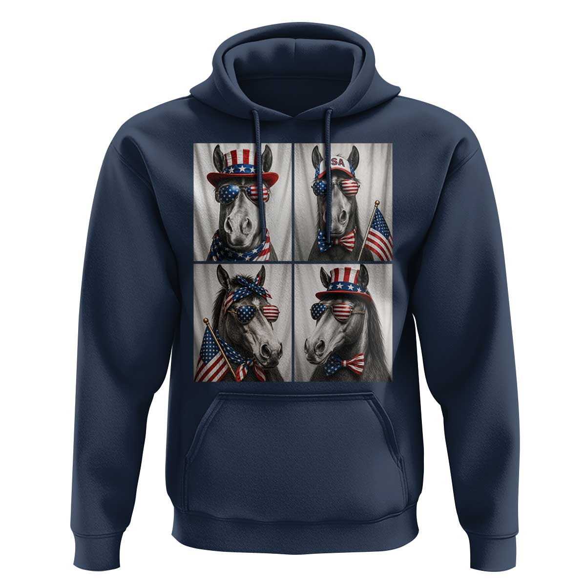 Patriotic Horse Selfie Squad Hoodie USA Flag Red White And Blue Graphic