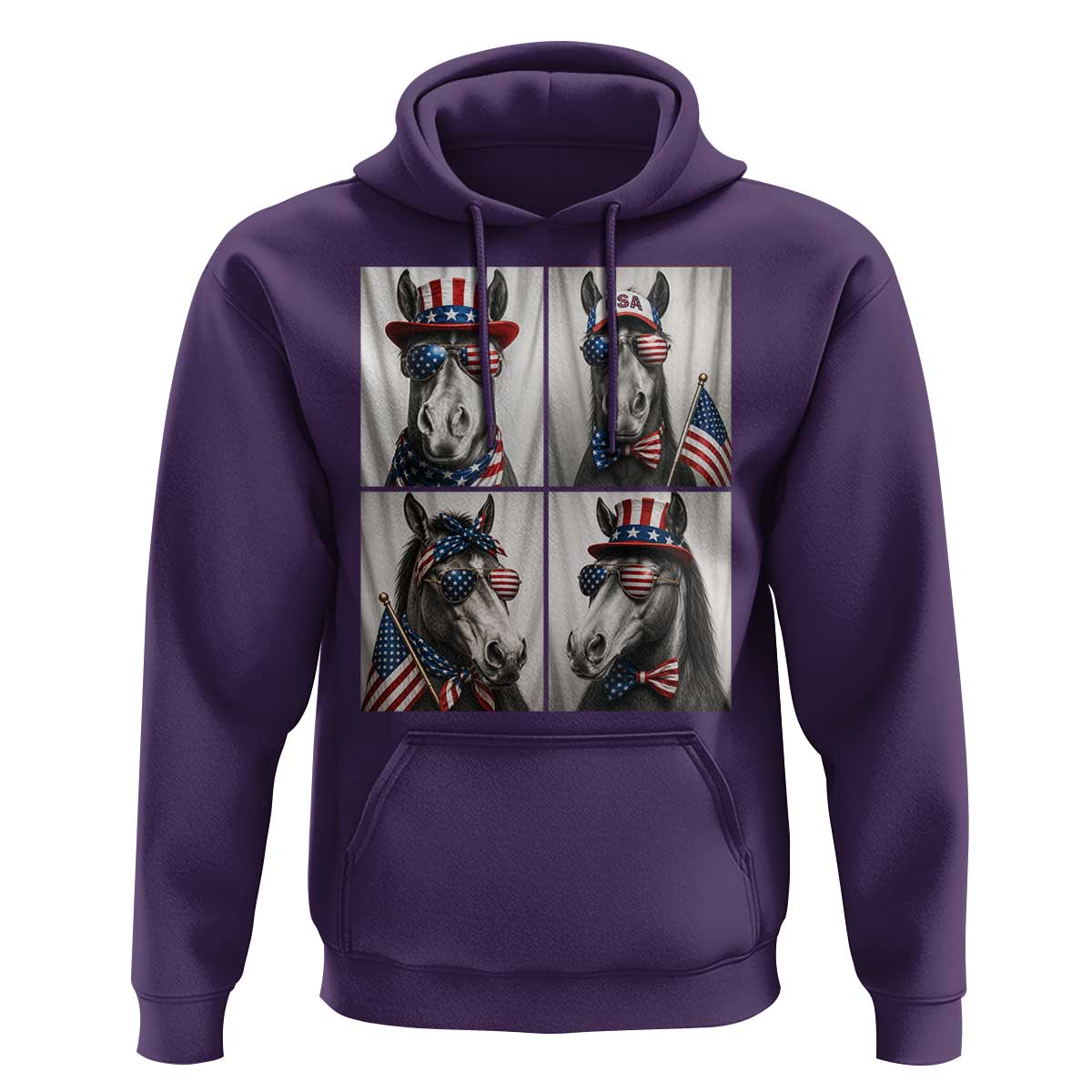 Patriotic Horse Selfie Squad Hoodie USA Flag Red White And Blue Graphic