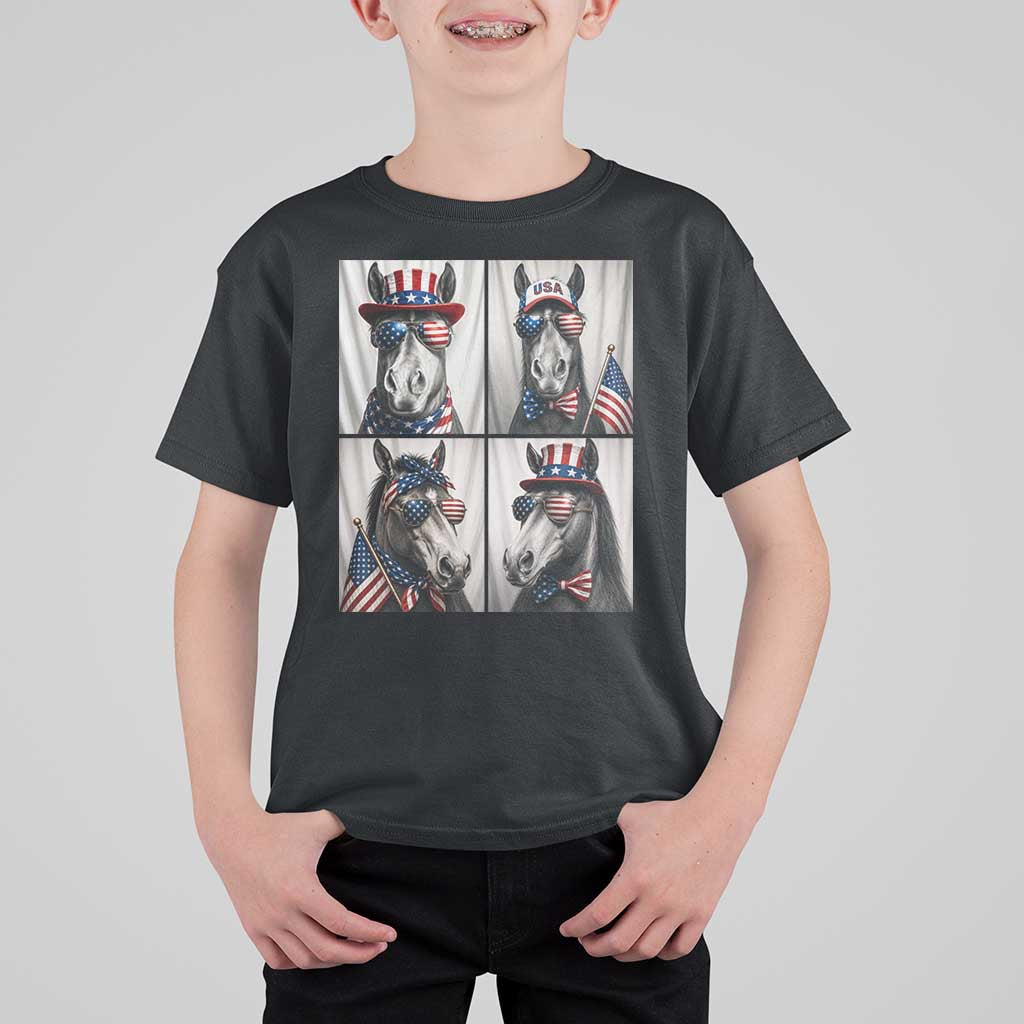 Patriotic Horse Selfie Squad T Shirt For Kid USA Flag Red White And Blue Graphic