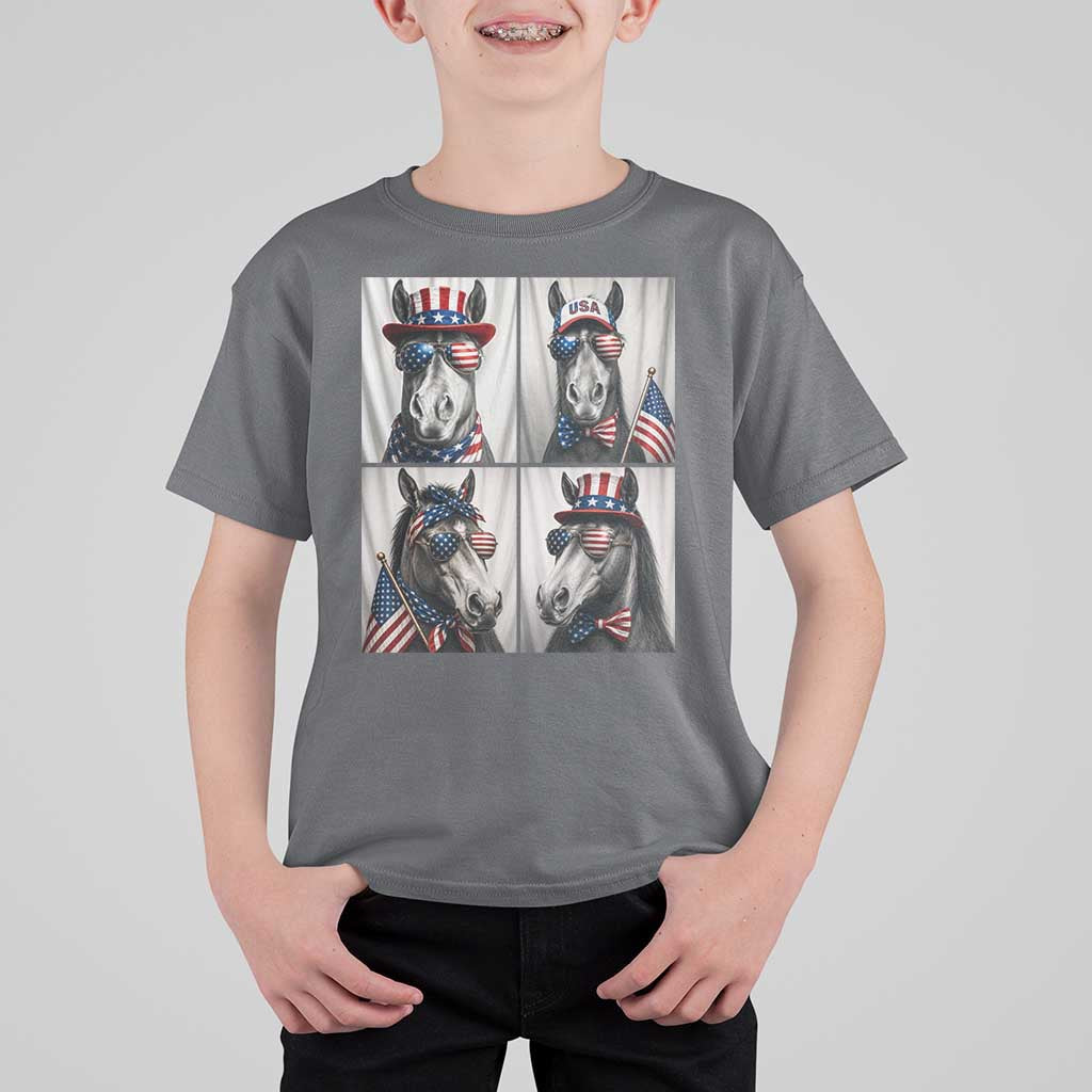 Patriotic Horse Selfie Squad T Shirt For Kid USA Flag Red White And Blue Graphic