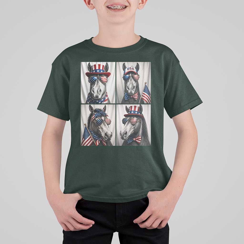 Patriotic Horse Selfie Squad T Shirt For Kid USA Flag Red White And Blue Graphic
