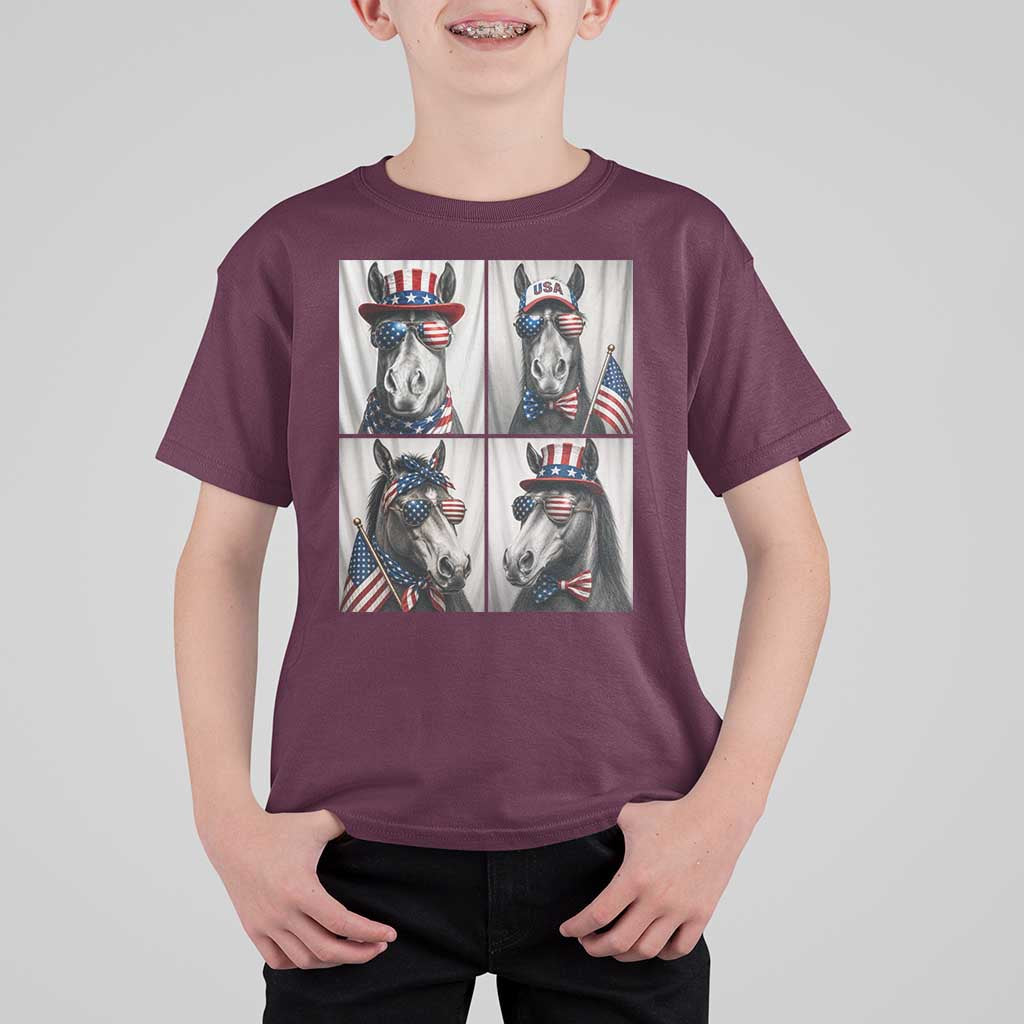 Patriotic Horse Selfie Squad T Shirt For Kid USA Flag Red White And Blue Graphic