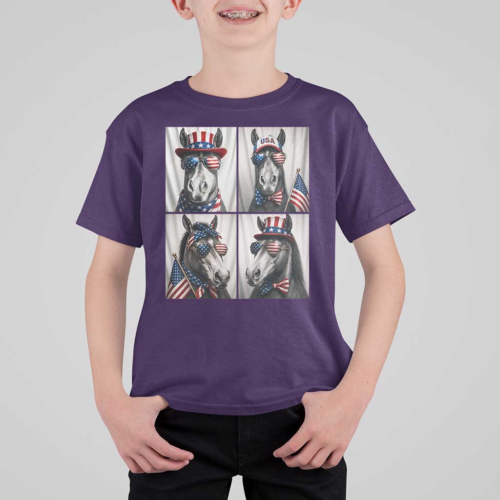 Patriotic Horse Selfie Squad T Shirt For Kid USA Flag Red White And Blue Graphic