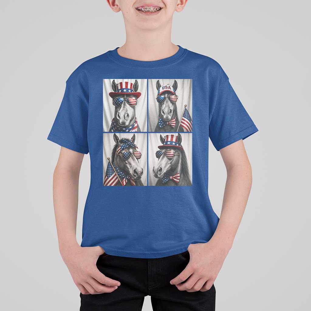Patriotic Horse Selfie Squad T Shirt For Kid USA Flag Red White And Blue Graphic