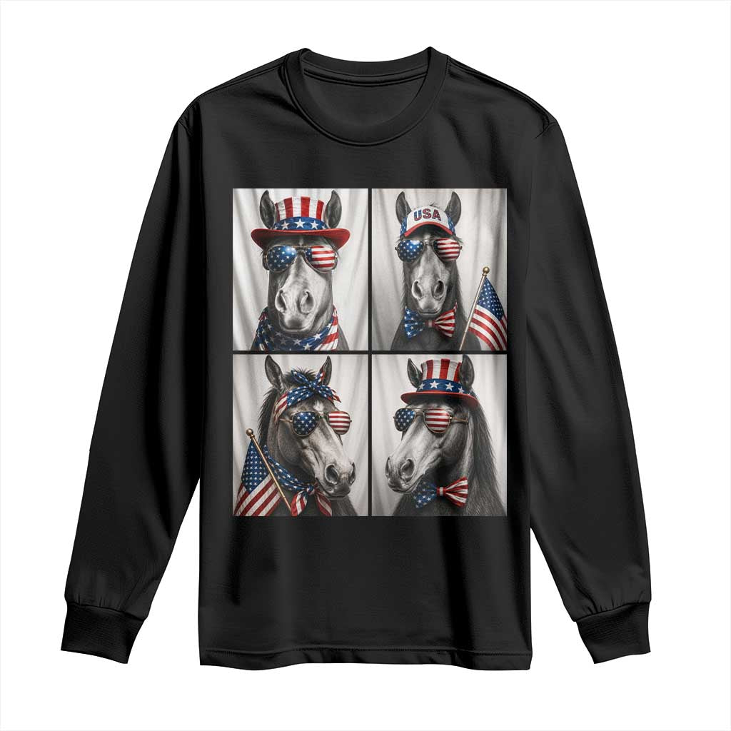 Patriotic Horse Selfie Squad Long Sleeve Shirt USA Flag Red White And Blue Graphic