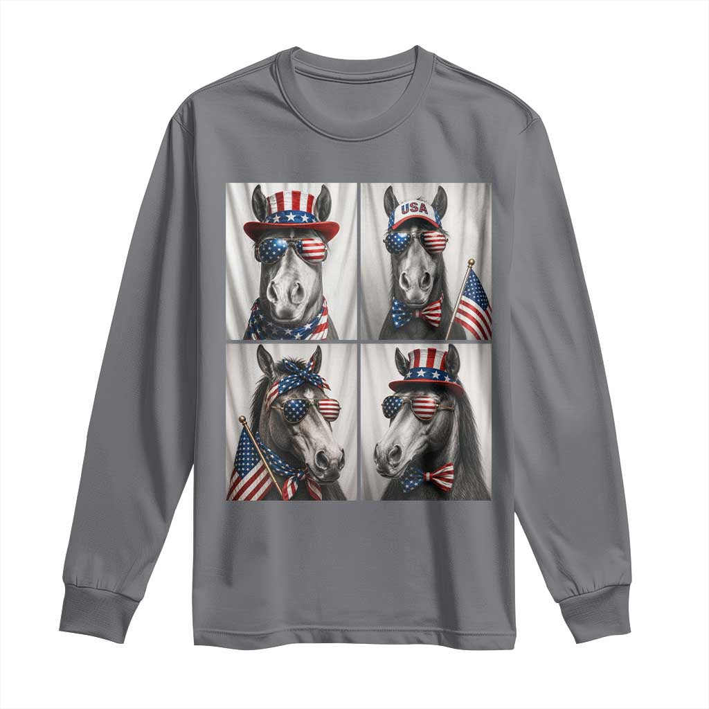 Patriotic Horse Selfie Squad Long Sleeve Shirt USA Flag Red White And Blue Graphic