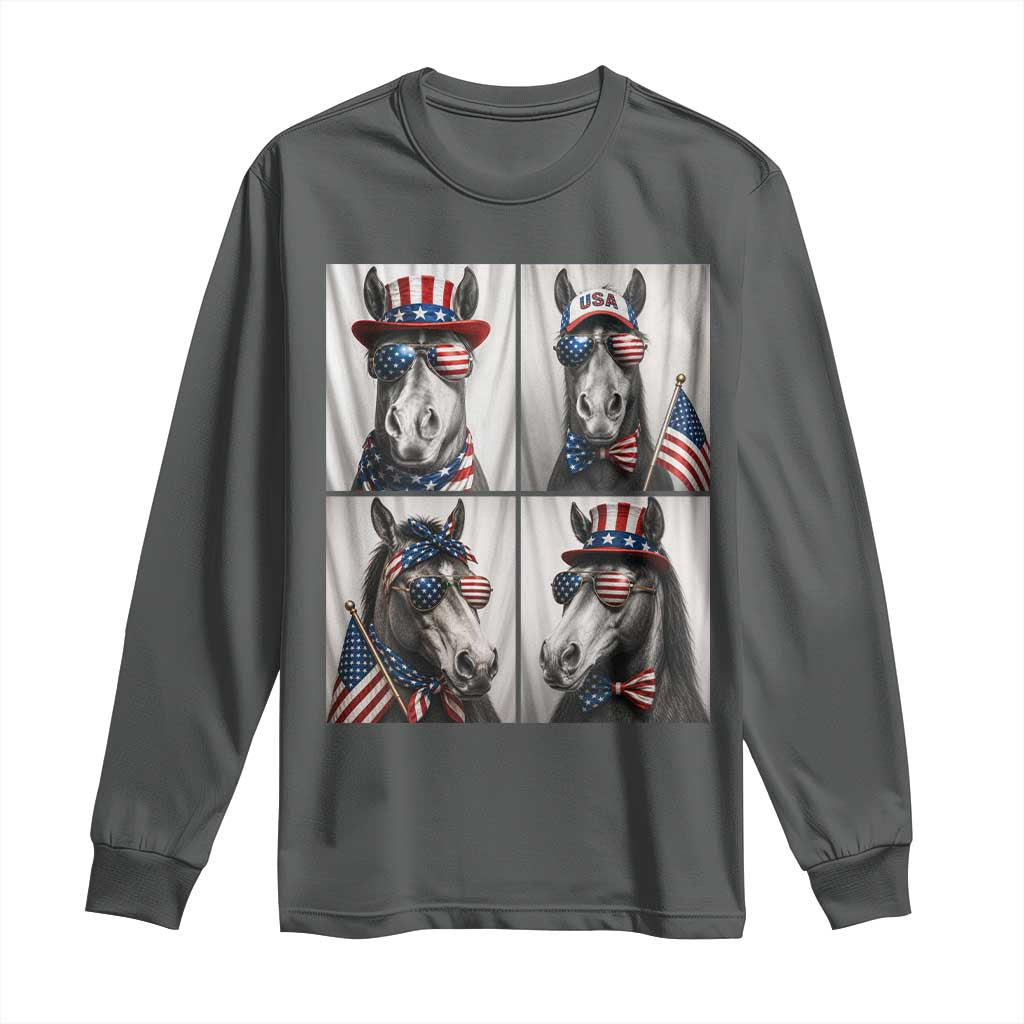 Patriotic Horse Selfie Squad Long Sleeve Shirt USA Flag Red White And Blue Graphic
