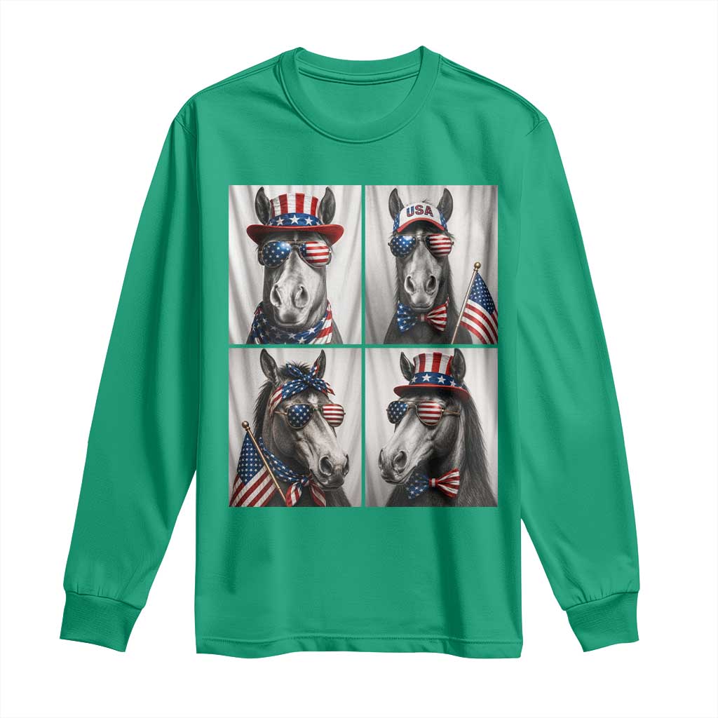 Patriotic Horse Selfie Squad Long Sleeve Shirt USA Flag Red White And Blue Graphic