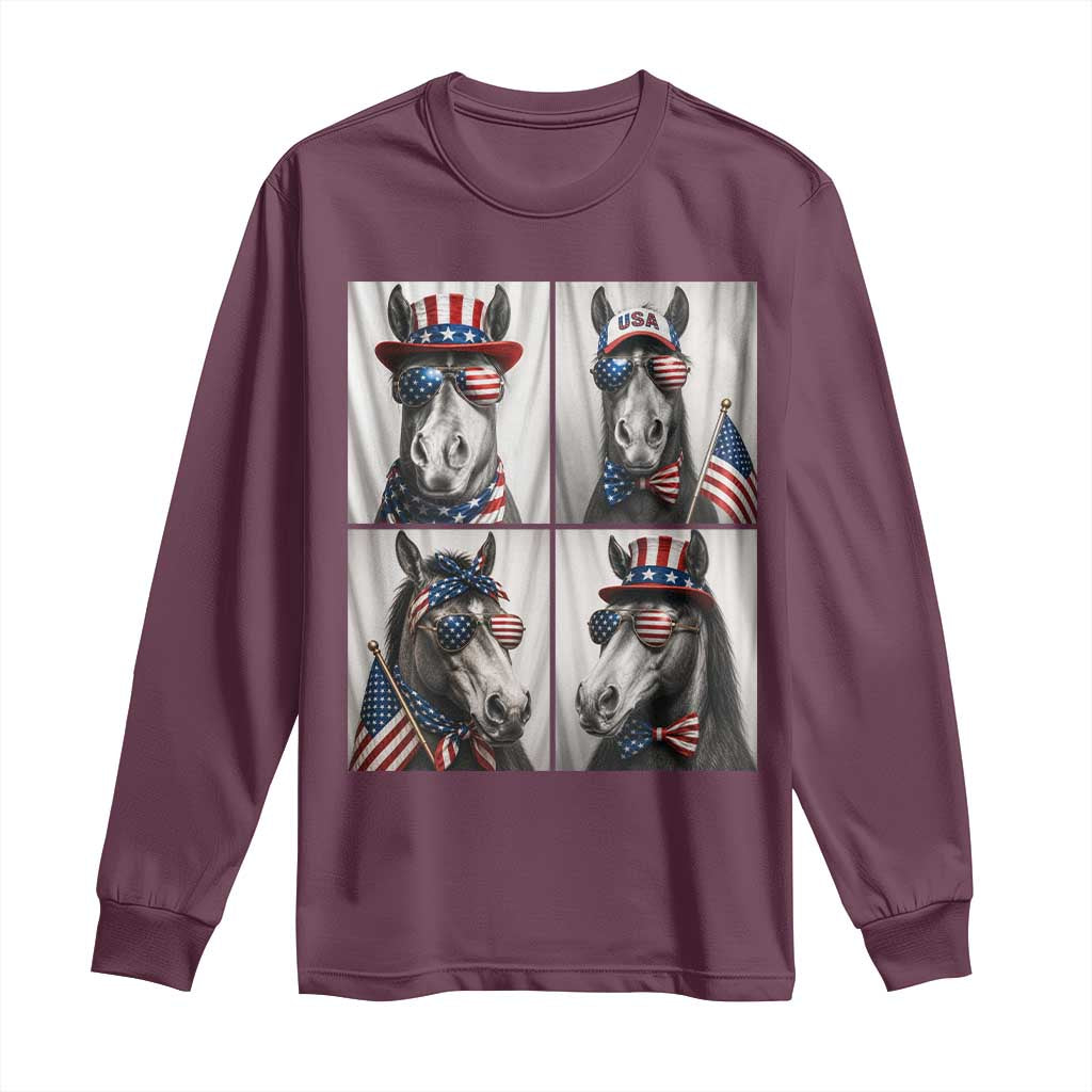 Patriotic Horse Selfie Squad Long Sleeve Shirt USA Flag Red White And Blue Graphic