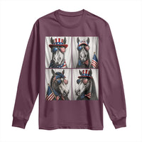 Patriotic Horse Selfie Squad Long Sleeve Shirt USA Flag Red White And Blue Graphic