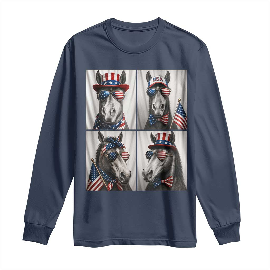 Patriotic Horse Selfie Squad Long Sleeve Shirt USA Flag Red White And Blue Graphic