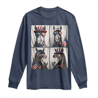 Patriotic Horse Selfie Squad Long Sleeve Shirt USA Flag Red White And Blue Graphic