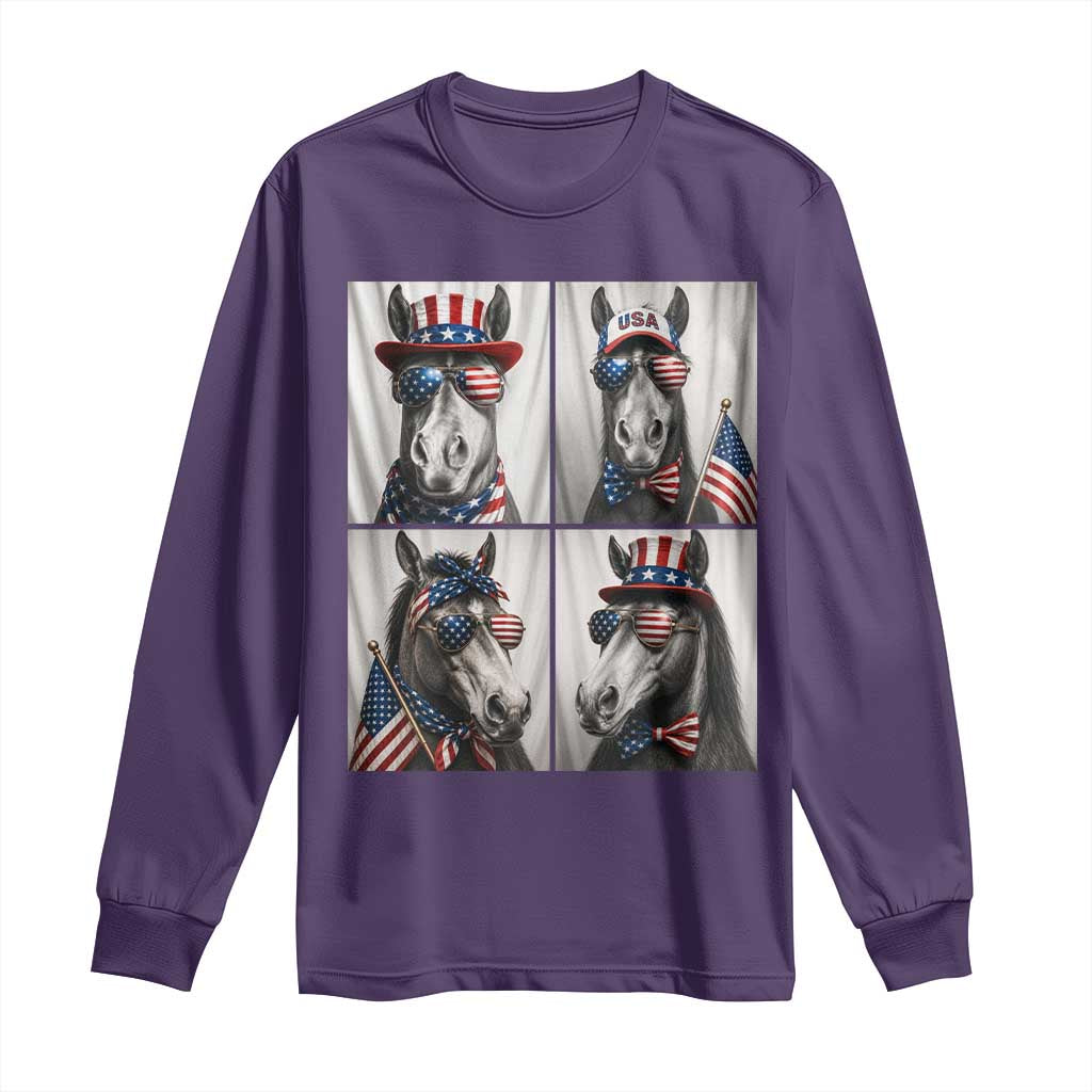 Patriotic Horse Selfie Squad Long Sleeve Shirt USA Flag Red White And Blue Graphic