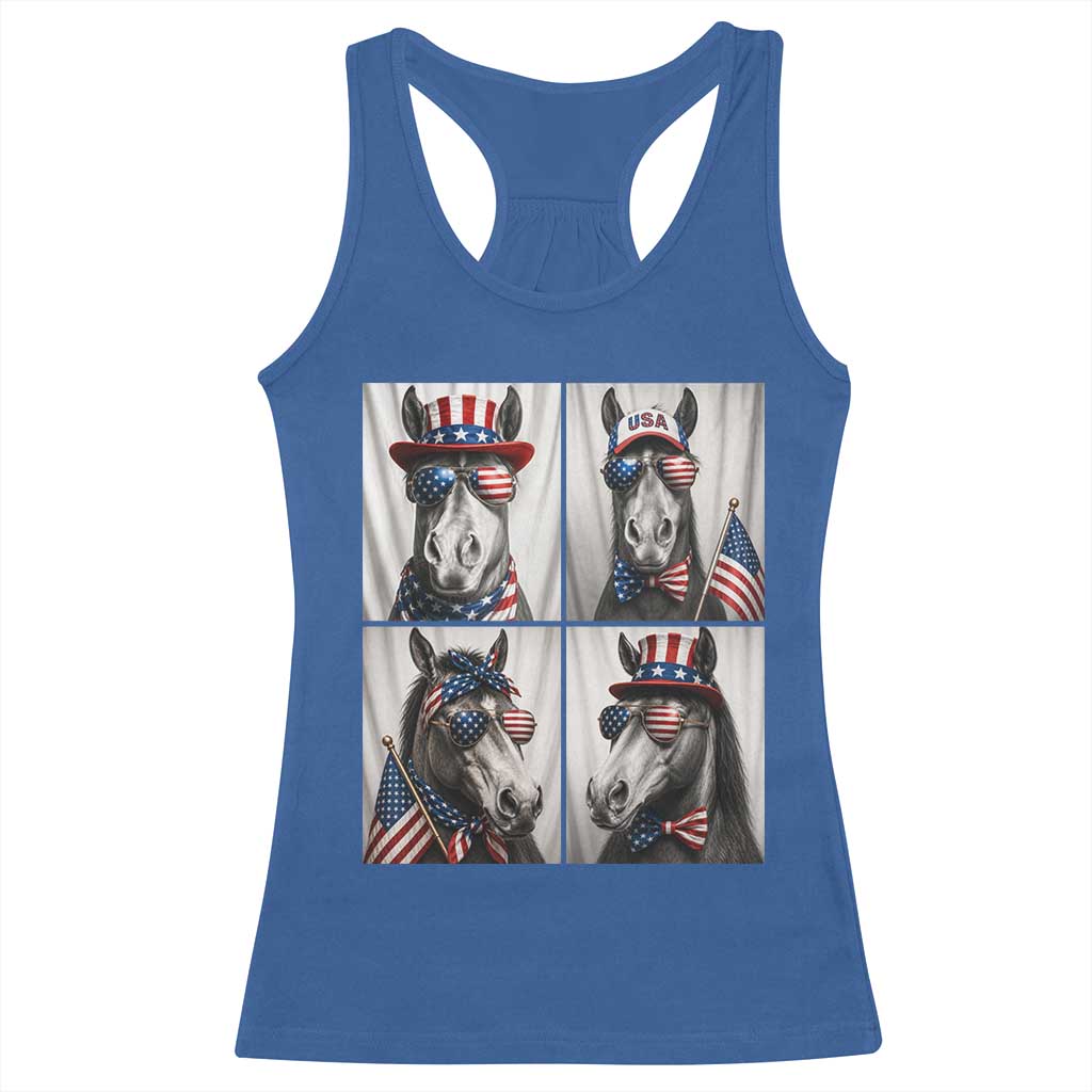 Patriotic Horse Selfie Squad Racerback Tank Top USA Flag Red White And Blue Graphic