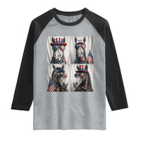 Patriotic Horse Selfie Squad Raglan Shirt USA Flag Red White And Blue Graphic