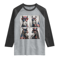 Patriotic Horse Selfie Squad Raglan Shirt USA Flag Red White And Blue Graphic