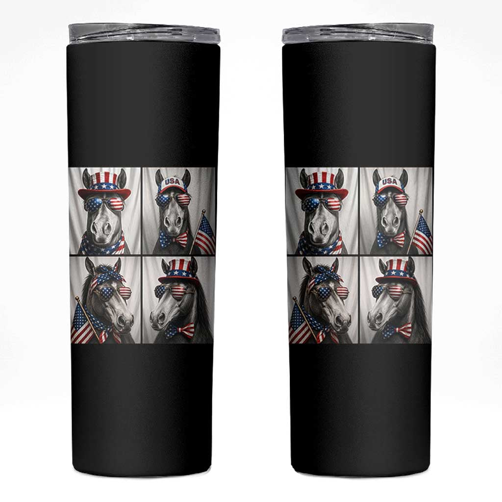 Patriotic Horse Selfie Squad Skinny Tumbler USA Flag Red White And Blue Graphic