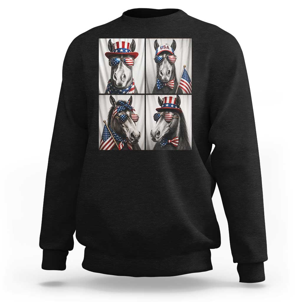 Patriotic Horse Selfie Squad Sweatshirt USA Flag Red White And Blue Graphic
