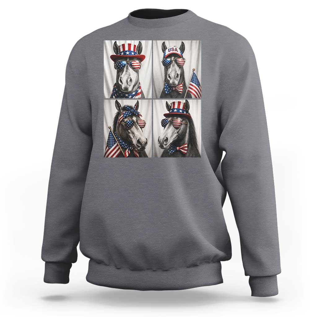Patriotic Horse Selfie Squad Sweatshirt USA Flag Red White And Blue Graphic