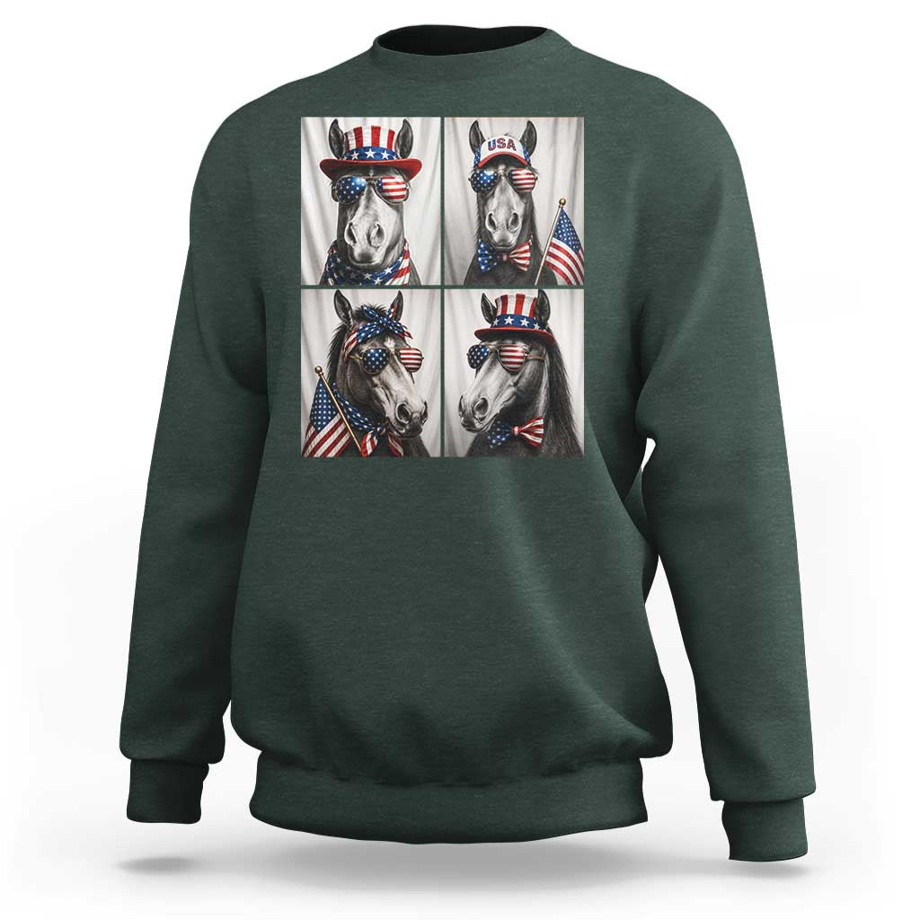 Patriotic Horse Selfie Squad Sweatshirt USA Flag Red White And Blue Graphic