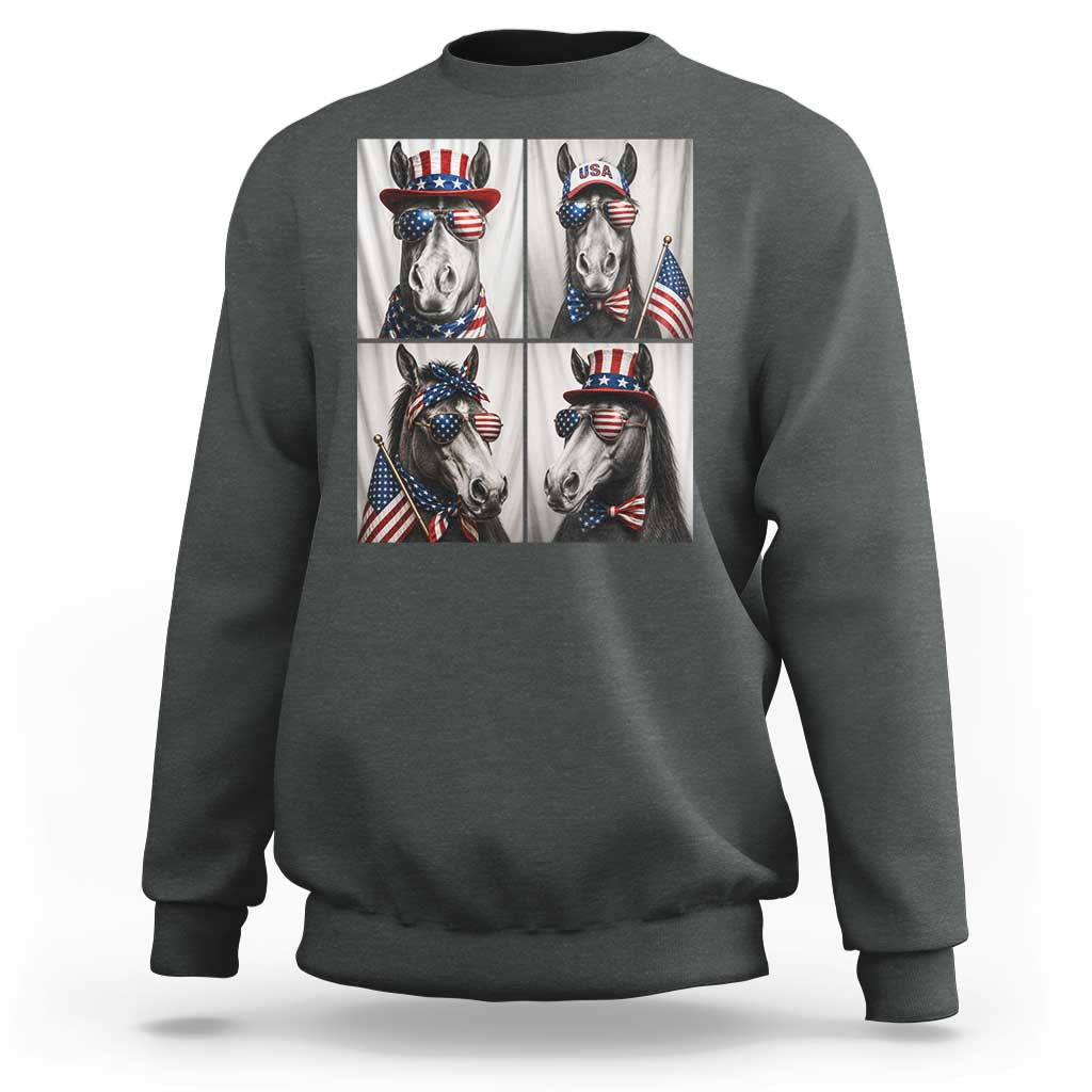 Patriotic Horse Selfie Squad Sweatshirt USA Flag Red White And Blue Graphic