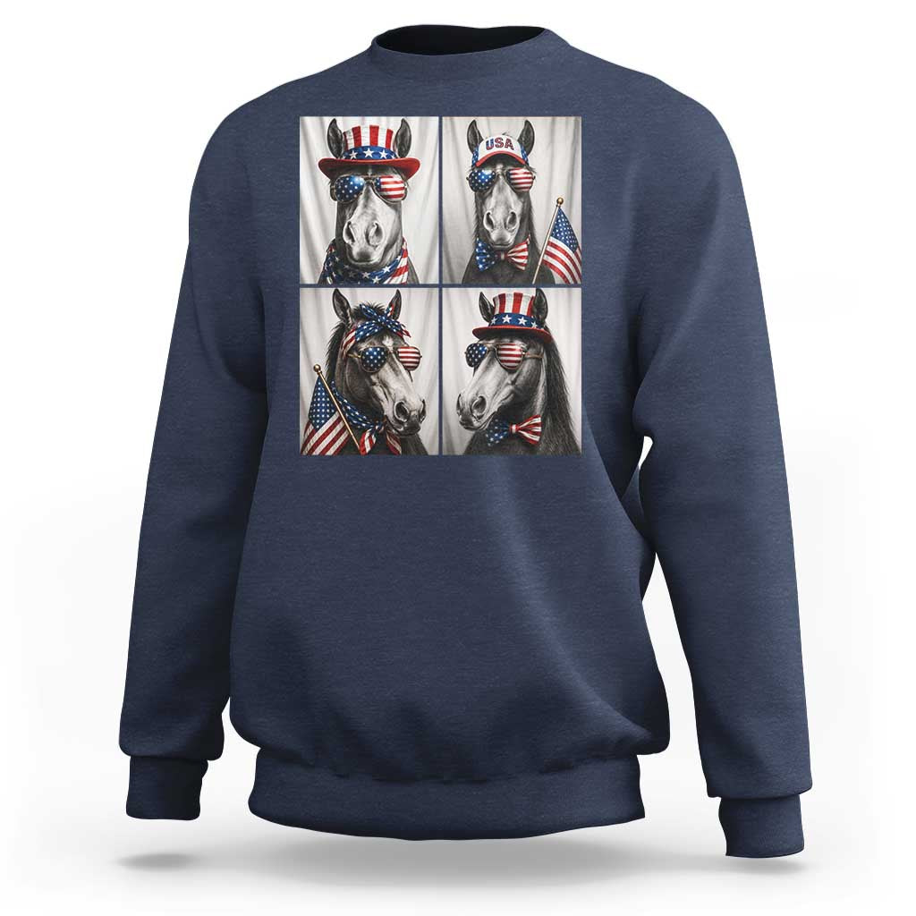 Patriotic Horse Selfie Squad Sweatshirt USA Flag Red White And Blue Graphic