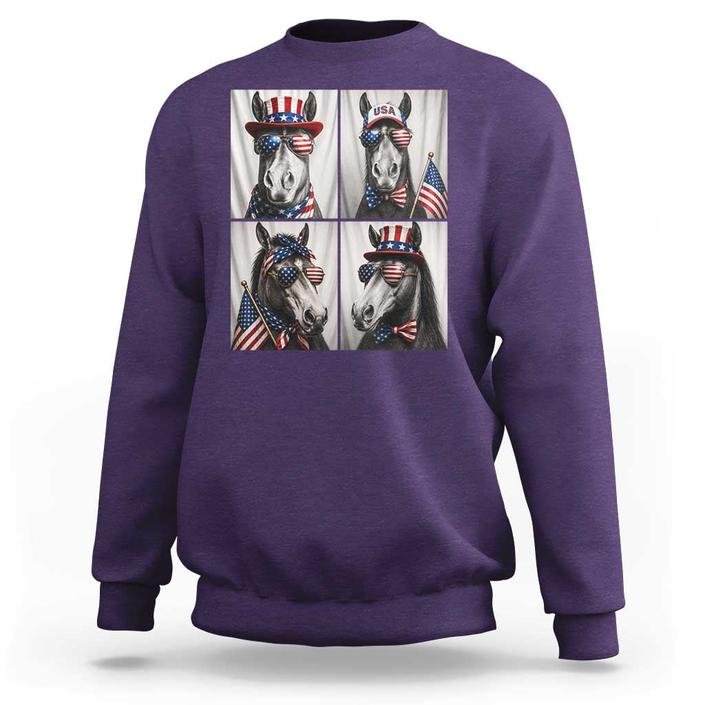 Patriotic Horse Selfie Squad Sweatshirt USA Flag Red White And Blue Graphic