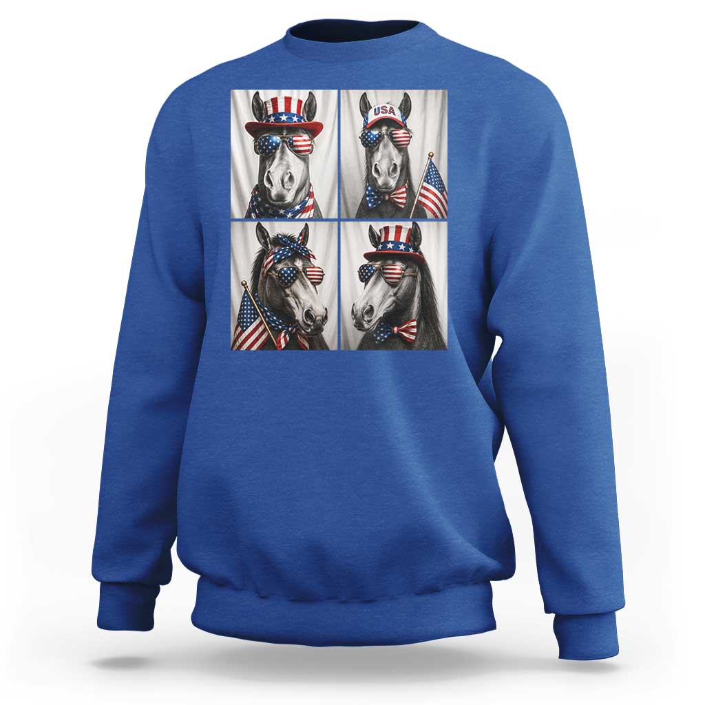 Patriotic Horse Selfie Squad Sweatshirt USA Flag Red White And Blue Graphic