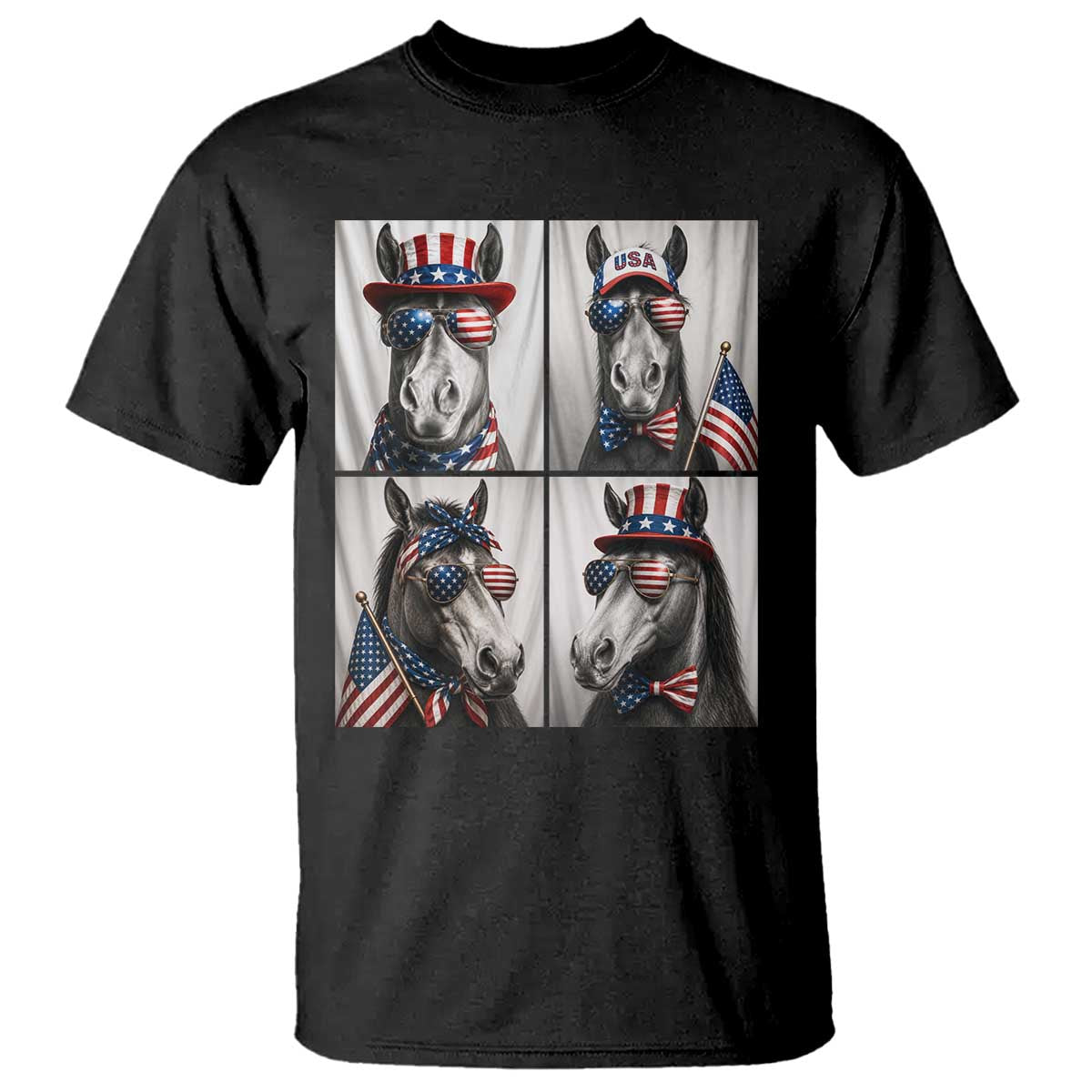 Patriotic Horse Selfie Squad T Shirt USA Flag Red White And Blue Graphic