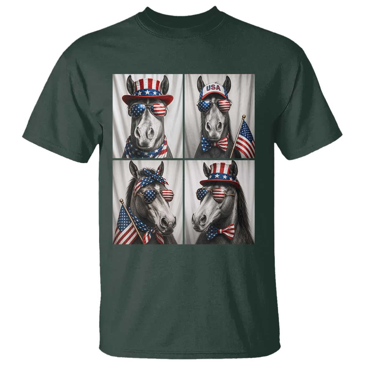Patriotic Horse Selfie Squad T Shirt USA Flag Red White And Blue Graphic