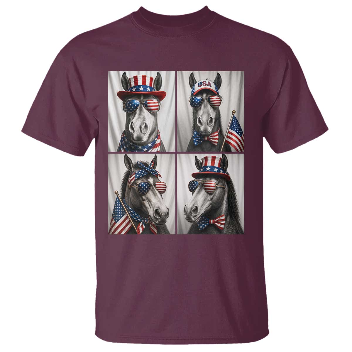 Patriotic Horse Selfie Squad T Shirt USA Flag Red White And Blue Graphic