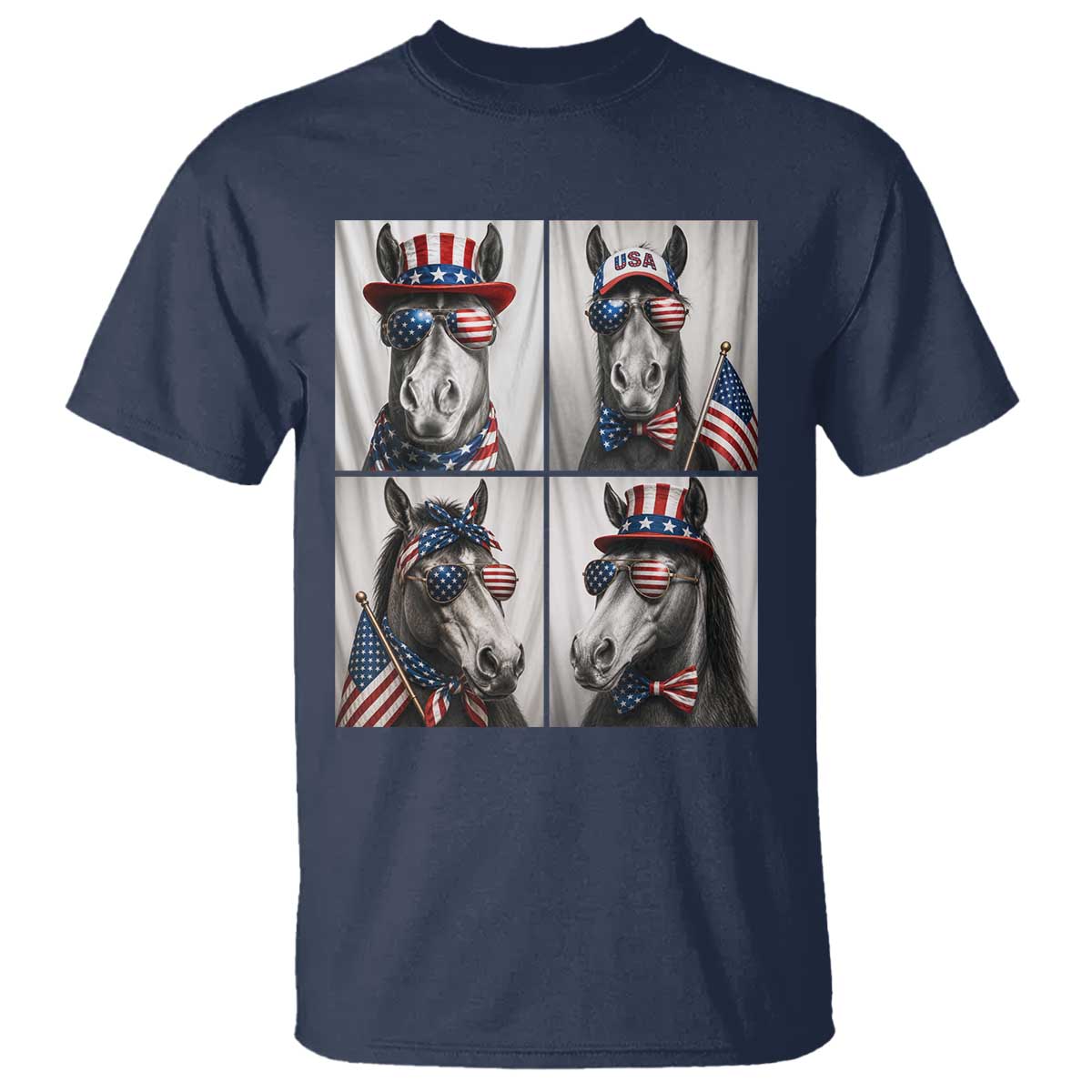 Patriotic Horse Selfie Squad T Shirt USA Flag Red White And Blue Graphic