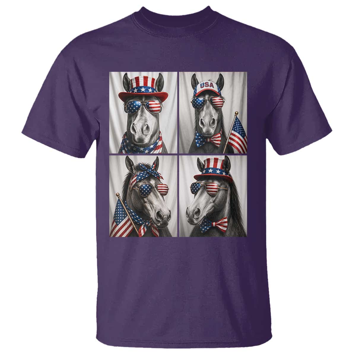 Patriotic Horse Selfie Squad T Shirt USA Flag Red White And Blue Graphic