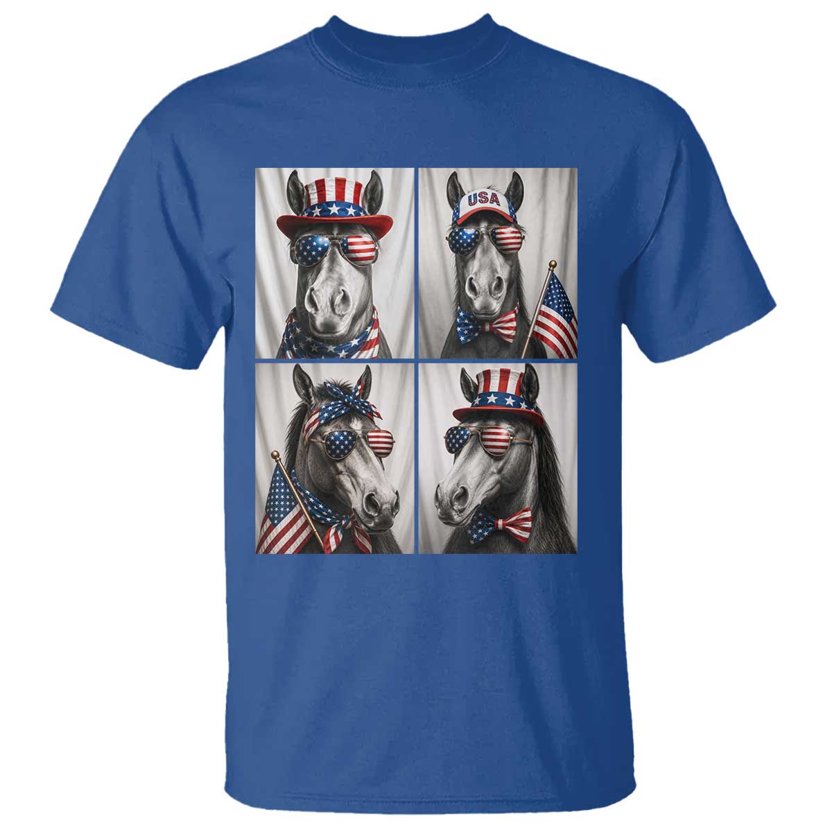 Patriotic Horse Selfie Squad T Shirt USA Flag Red White And Blue Graphic