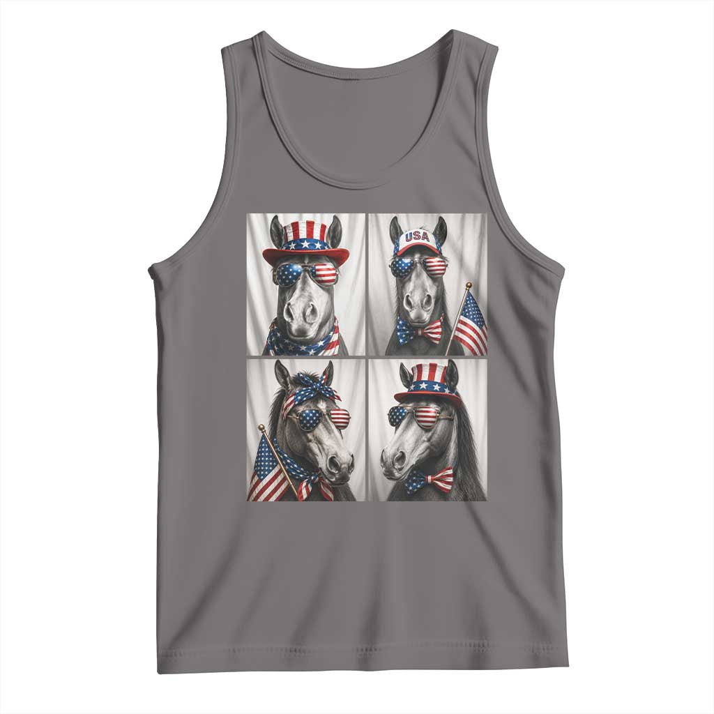 Patriotic Horse Selfie Squad Tank Top USA Flag Red White And Blue Graphic