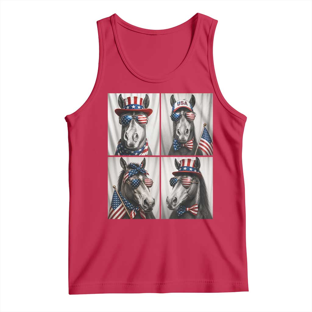 Patriotic Horse Selfie Squad Tank Top USA Flag Red White And Blue Graphic